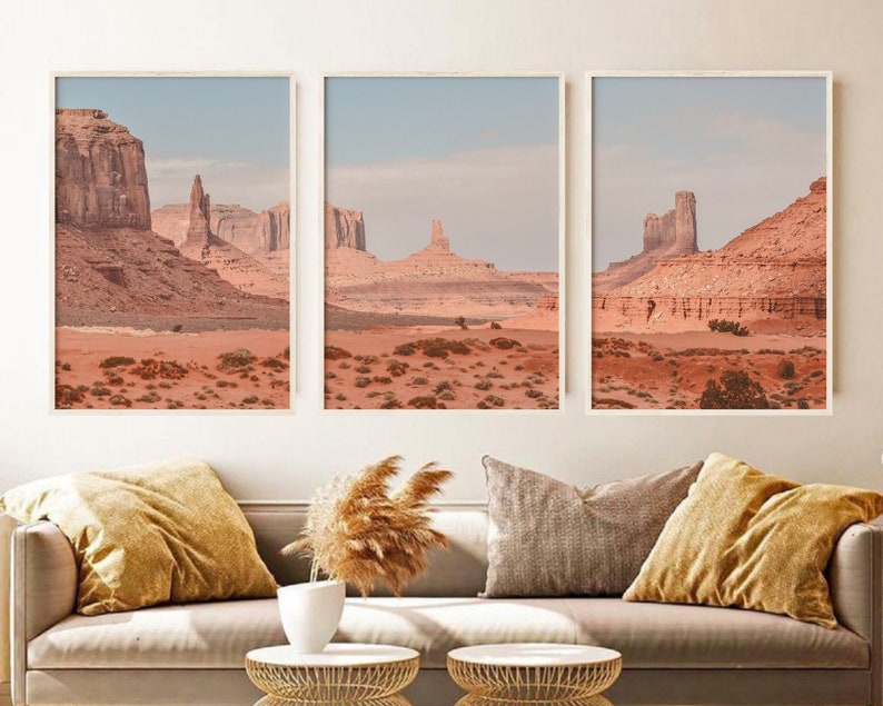 Native American Desert Landscape. Wall Art Set of 3 Prints