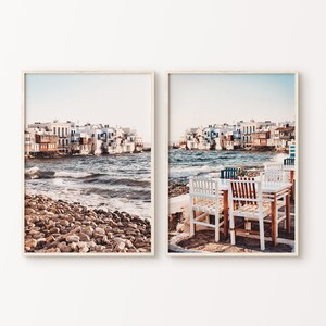 Fotografía de Grecia (2 piezas de arte mural imprimible), conjunto de 2 impresiones de estilo bohemio griego, impresión mediterránea, impresiones de Santorini, arte mural costero griego