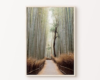 Arte mural japonés imprimible de gran tamaño, impresión de paisaje japonés, fotografía del bosque de bambú de Sagano, juego de pósteres de viaje, impresión de Kioto, póster de Kioto