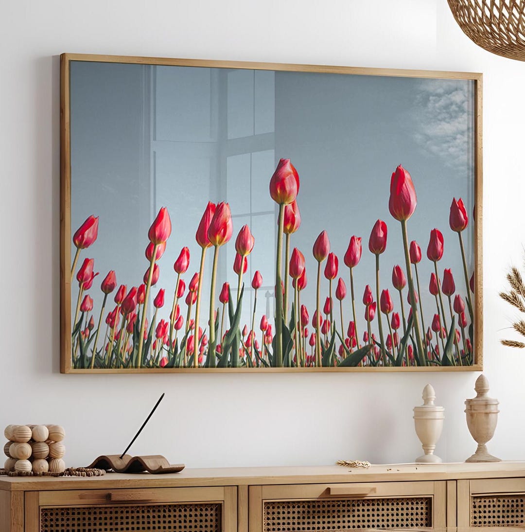 Tulip Print, Red Flower Print, Flowers Field Wall Art, Tulip Wall Art ...