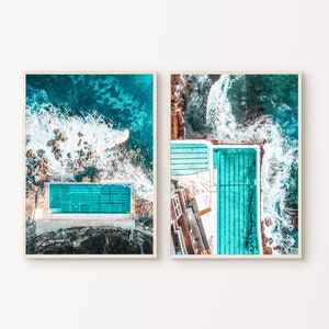 Bondi Ocean Pool Set of 2 Printable Photography, Australia Coastal 2 Pieces Large Wall Art, Sydney Bondi Beach Print, Coastal Wall Art