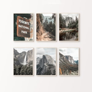 Lot de 6 photographies imprimables Yosemite, affiche du parc national, grand art mural automne Yosemite 6 pièces, impressions Yosemite, art mural demi-dôme