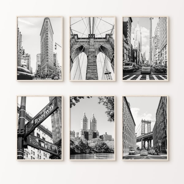 Ensemble de 6 photographies imprimables New York, ensemble mural noir et blanc de la galerie NYC, impressions New York, affiche 6 pièces New York, grande oeuvre d'art murale New York Taxy