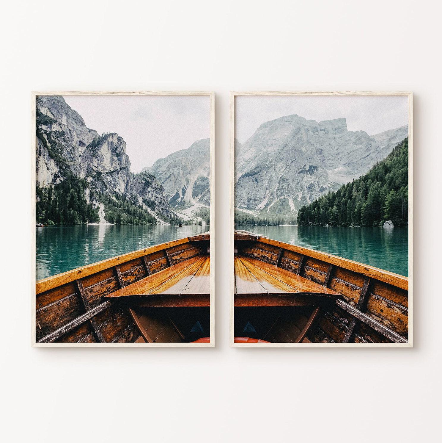 Printable Mountain Landscape Set of 2 Split Photography, Lake