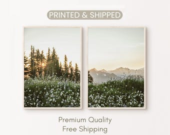 Wildflowers Set of 2 Prints, Nature Landscape 2 Pieces Mailed Large Wall Art, Green Nature Photography Set, Nordic Forest Cottage Art