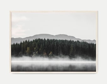 Foggy Forest DIGITAL Print, Winter Mountain Landscape Poster, Misty Forest Large Wall Art, PRINTABLE Nordic Nature Photography