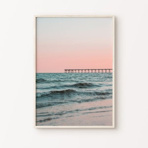 Impresión DIGITAL de Sunset Pier, fotografía costera de rubor, cartel del océano, arte de pared grande de la playa, impresión de playa tranquila - imprimible