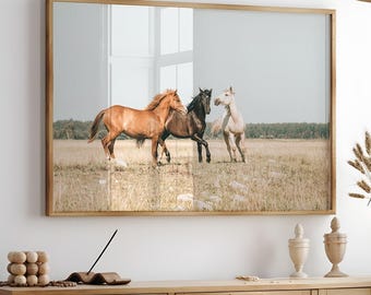 Arte de pared de caballos imprimible, fotografía rústica digital de granja, decoración del oeste, impresión de animales de granja, póster de caballos salvajes