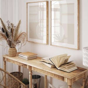 Set of 2 Neutral Boho Prints, Printable Mid-Century Modern 2 Pieces Wall Art, Beige Wall Prints, Abstract Boho Wall Decor, Digital Download image 2