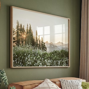 Printable Wildflowers Photography, Nature Landscape Large Wall Art, Green Nature Digital Print, Nordic Forest Wall Art, Instant Download