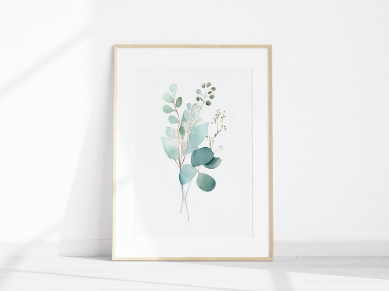 Lot de 3 impressions d'eucalyptus, feuille d'aquarelle imprimable 3 pièces art mural, art d'eucalyptus, estampes vert sauge, impression Cottagecore minimaliste image 6