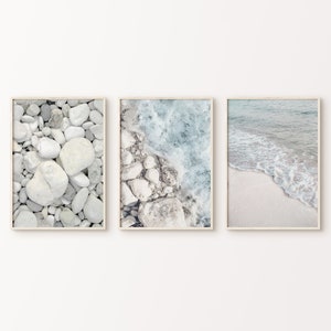 Ocean Gallery Wall Set de 3 impresiones digitales, Boho Beach Print Set, Fotografía de olas del océano, Arte imprimible costero, Arte de pared de imágenes de playa