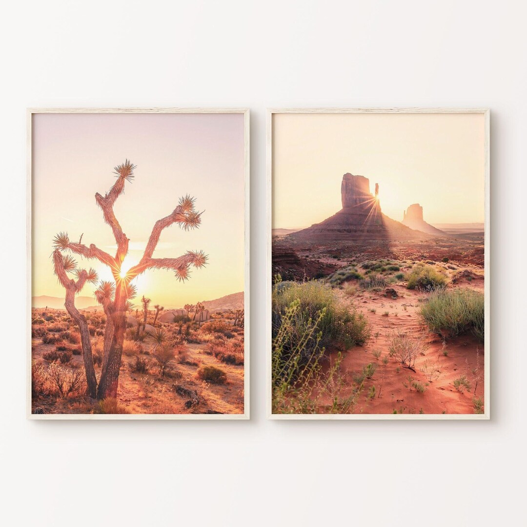 Joshua Tree Print, Blush Pink 2 Pieces Wall Art, Arizona Desert Art ...