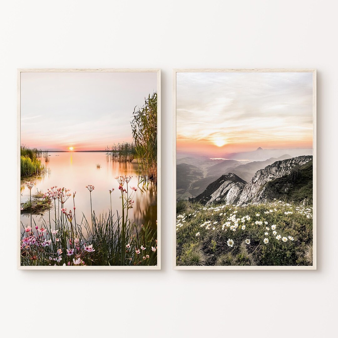 Mountain Set of 2 Photography, Printable Wildflowers 2 Pieces Wall Art ...