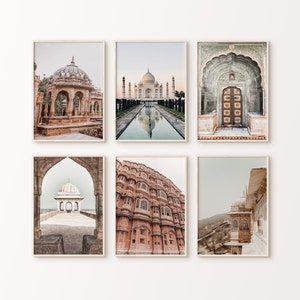 Printable India City Gallery Wall Set, Taj Mahal Print, India Set of 6 Photography, India 6 Pieces Large Wall Art, Architecture Wall Art