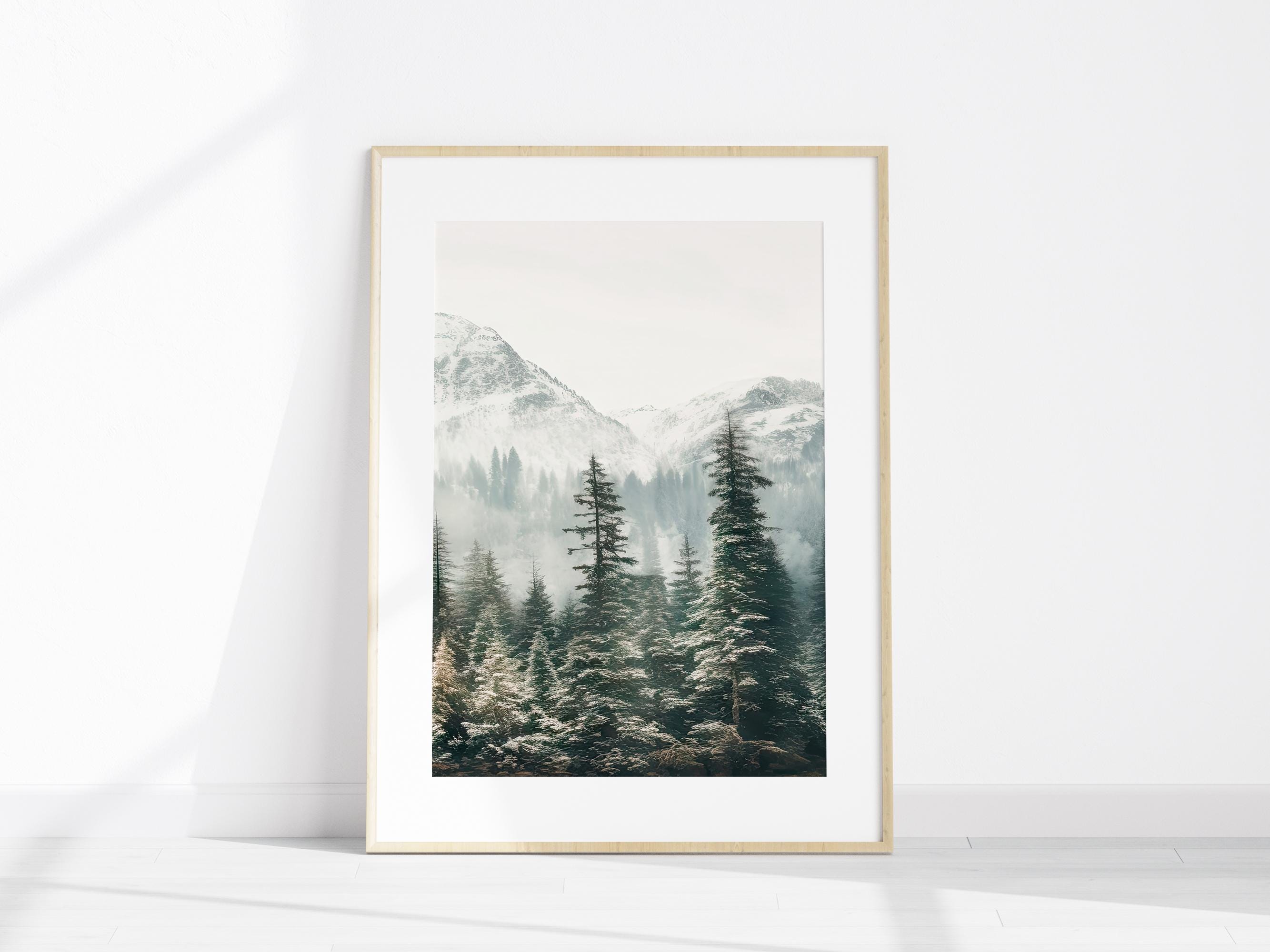 Mountain Forest Wall Art Set of 3, Printable Foggy Pine Tree
