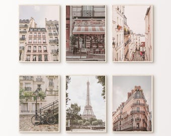 Printable Paris Set of 6 Photography, France 6 Pieces Wall Art, Boho Pastel Paris Gallery Wall Set, Tour Eiffel Art, Europe Travel Poster