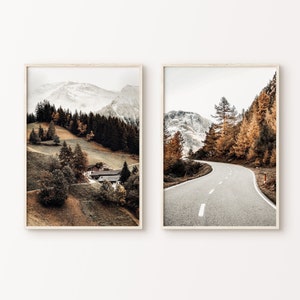 2er Set Bergstraße druckbare Fotografie, Nordischer Wald 2 Stück große Wandkunst, Berglandschaft Poster, Natur Digitaldrucke Set