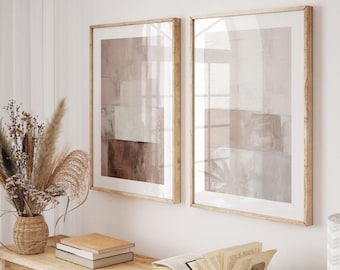 Beige set van 2 abstracte prints, taupe schilderij, AFDRUKBAAR neutraal minimalistisch 2 stuks muurkunst, modern beige wanddecoratie