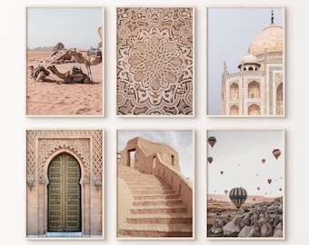 Arabische grote galerij muurkunst set, Cappadocië woestijn set van 6 print, Turkije fotografie 6 stuks muurkunst, Boho deur woestijn afdrukbare poster
