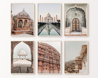Printable India City Gallery Wall Set, Taj Mahal Print, India Set of 6 Photography, India 6 Pieces Large Wall Art, Architecture Wall Art