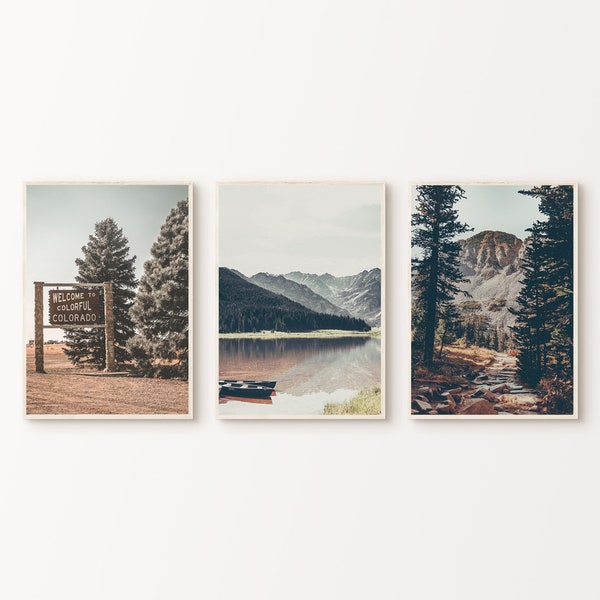 Arte da parete stampabile in 3 pezzi del Colorado, set di 3 fotografie del Colorado, stampa del segno del Colorado, arte della parete del deserto, poster di viaggio negli Stati Uniti, arte del paesaggio