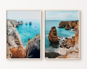 Portugal Seascape 2 Pieces PRINTABLE Wall Art, Portugal Set of 2 Prints, Ocean Cliff Photography, Coastal Wall Art, Beach Poster Set