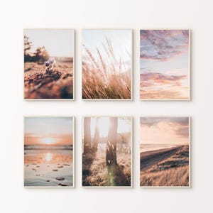 Printable Blush Gallery Wall Set of 6 Prints, Calm Boho Photography, Coastal Landscape 6 Pieces Wall Art, Sunset Nature Large Wall Art