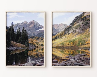 Mountain Lake Set of 2 Split DIGITAL Prints, Nordic Landscape Photography Set of 2 Pieces Wall Art, Large Lake House Wall Art, Nature Poster