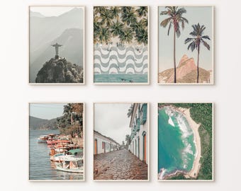 Printable Brazil Set of 6 Prints, Rio de Janeiro 6 Pieces Large Wall Art, Brazil Beach Photography, Brazil Gallery Wall Set, Brazil Poster