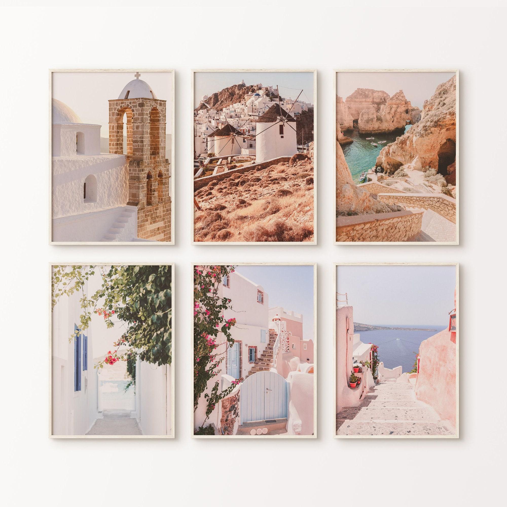 Greece Prints Set of 6 Wall Art, Mediterranean Wall Art, Boho Santorini Gallery Wall Set, Neutral Greece Photography Print Travel Poster Set