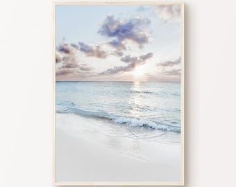 Pastel Coastal Wall Art, Boho Beach Print, Printable Ocean Waves Wall Art, Muted Beach Photography, Pastel Seascape Poster