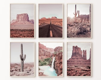 Set di 6 stampe del deserto dell'Arizona, 6 pezzi di stampe fotografiche del deserto, poster stampabile su tela del deserto, set di stampe da parete con grande galleria del sud-ovest