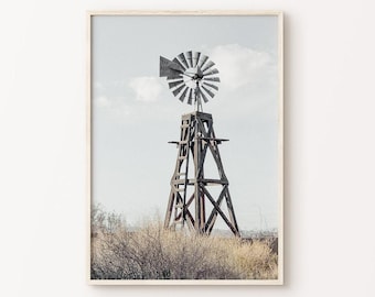 Windmill Printable Photography, Southwest Landscape Print, Rustic Texas Windmills Large Wall Art, Farmhouse Wall Decor, Western Wall Art