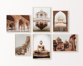 Printable India Gallery Wall Set, Taj Mahal Print, India Set of 6 Photography, India City 6 Pieces Large Wall Art, Boho Travel Poster Set
