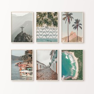 Conjunto de Brasil imprimible de 6 grabados, Río de Janeiro 6 piezas de arte de pared grande, fotografía de playa de Brasil, conjunto de pared de la galería de Brasil, cartel de Brasil