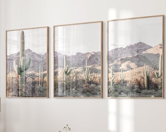 Desert Printable Wall Art, Cactus Photography, Arizona Desert Large Wall Art, Saguaro Prints Set of 3, Digital Download, Western Wall Decor