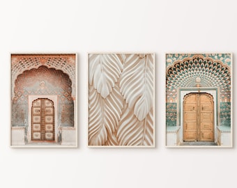 Boho Doors Set of 3 Prints, Arabic Large Wall Art Set, Moroccan Decor 3 Pieces Photography, DIGITAL Boho Mosaic Poster