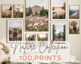 Nature Prints Bundle, Printable Farmhouse Gallery Wall Art, 100 Prints, Landscape Photography, Mountain Cottage Decor, Forest Nature Poster