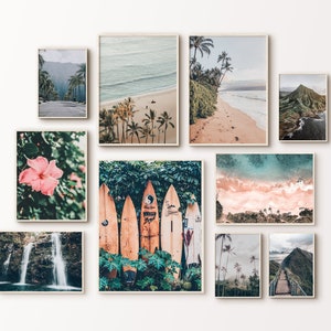 Printable Hawaiian Islands Gallery Set, Hawaii Set of 10 Photography, Hawaii Large 10 Pieces Wall Art, Tropical Wall Art, Surf Board Print