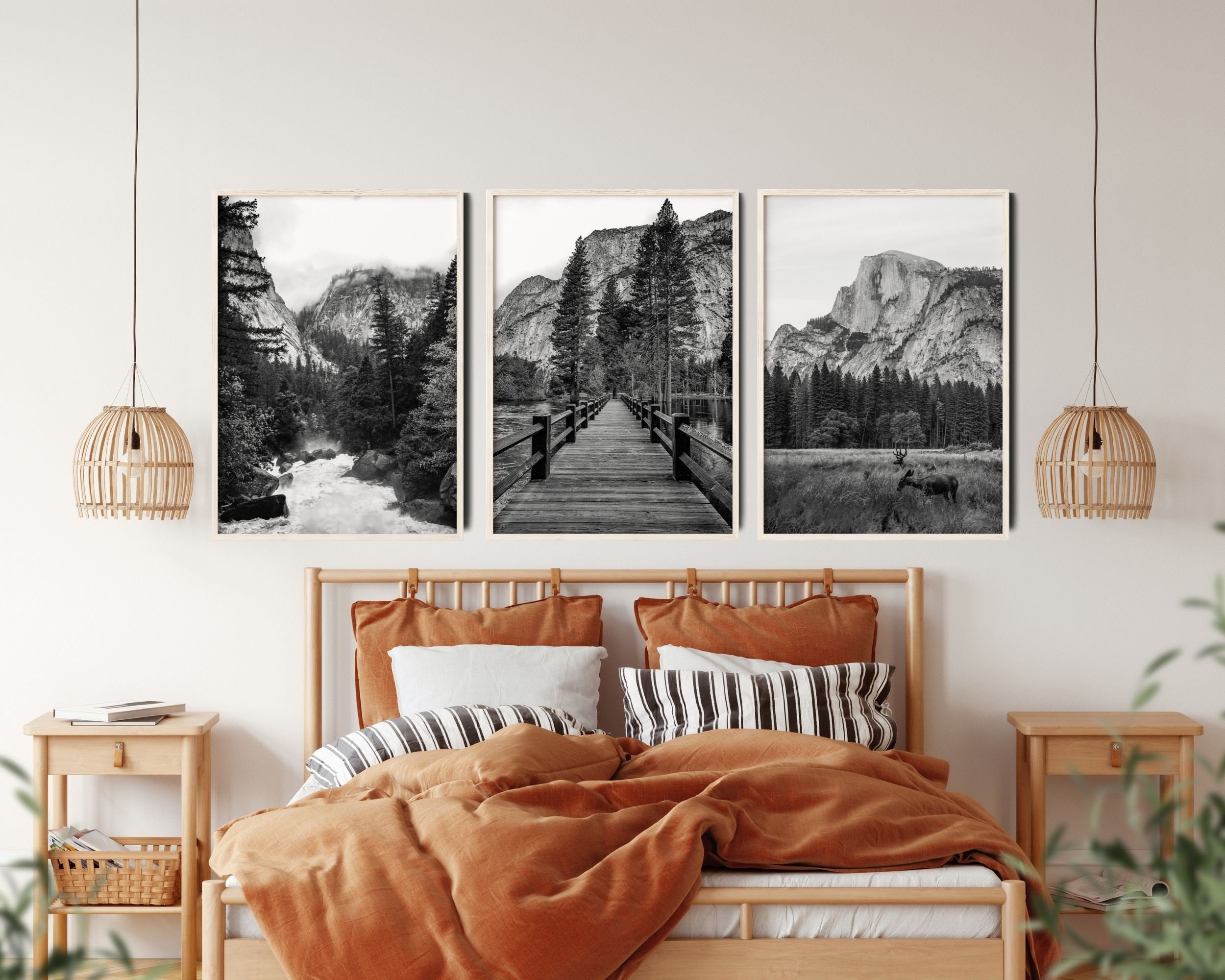 Black and White Yosemite Wall Art Set of 3 Yosemite National Etsy