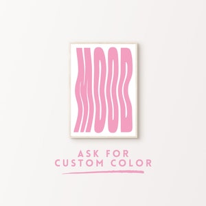 Cartel ondulado retro de humor blanco rosa, arte de pared monocromo de moda imprimible de los años 70, impresión psicodélica, impresión en color personalizada de tipografía estética