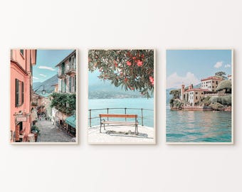 Italy Set of 3 Prints, Printable Italian Countryside Photography, Lake Como 3 Pieces Wall Art, Italy Gallery Wall Set, Travel Art, Digital