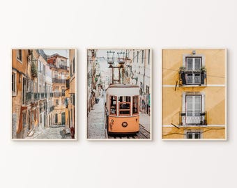 Lisbon 3 Pieces Printable Wall Art, Mediterranean Prints, Portugal Set of 3 Prints, Lisbon Cityscape Photography, Europe Travel Poster