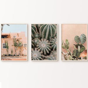 Cactus 3 Pieces Wall Art, Boho Desert Wall Art Set of 3 Photography, Cactus Gallery Wall Set, Pastel Cactus Printable Poster, Large Wall Art