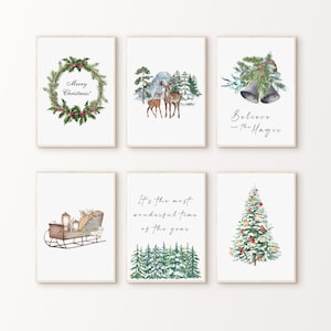 Christmas Set of 6 Prints, PRINTABLE Winter Theme Wall Art, Posters for Holiday Decor, Christmas Gallery Wall Set, Winter Farmhouse Decor
