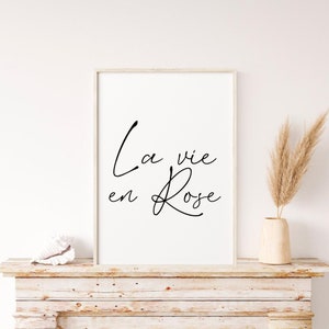 Arte de pared con cita en francés, póster imprimible de La Vie en Rose, arte de pared con letras de canciones, arte de pared de oficina, impresión tipográfica minimalista, impresión caligráfica