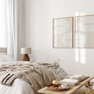 Set of 2 Neutral Boho Prints, Printable Mid-Century Modern 2 Pieces Wall Art, Beige Wall Prints, Abstract Boho Wall Decor, Digital Download image 4