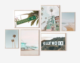 Printable Los Angeles Set of 6 Photography, California Gallery Wall Set, LA 6 Pieces Wall Art, Hollywood Poster, Sunset Boulevard Prints