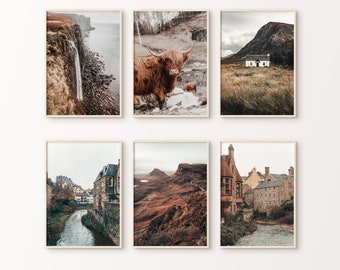 Printable Scotland Set of 6 Photography, Nature Gallery Wall Set, Highland Cow Print, Edinburgh Photography, Landscape 6 Pieces Wall Art